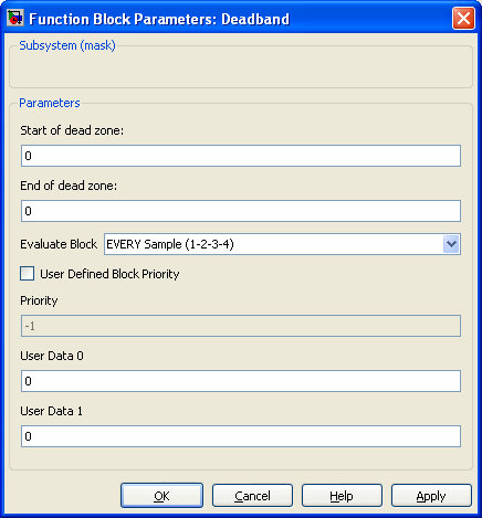 Deadband parameters dialog box